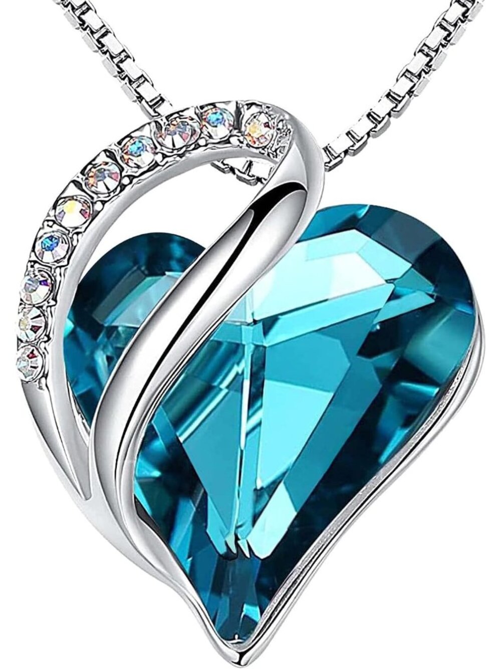 Women's Saphire Blue Infinity Love Birthstone Heart Crystal Pendant Necklace